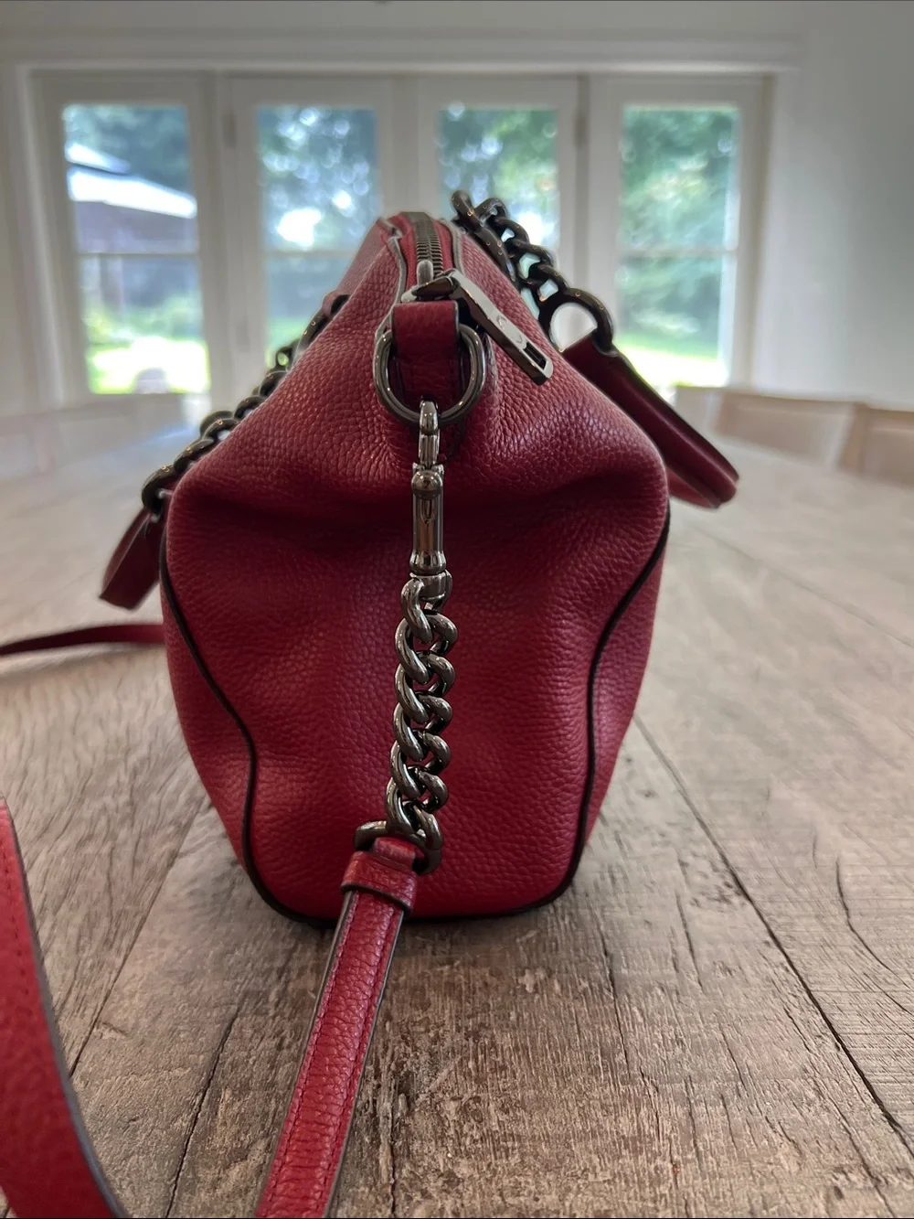 Coach Red Pebble Chain Prairie Leather Shoulder Satchel